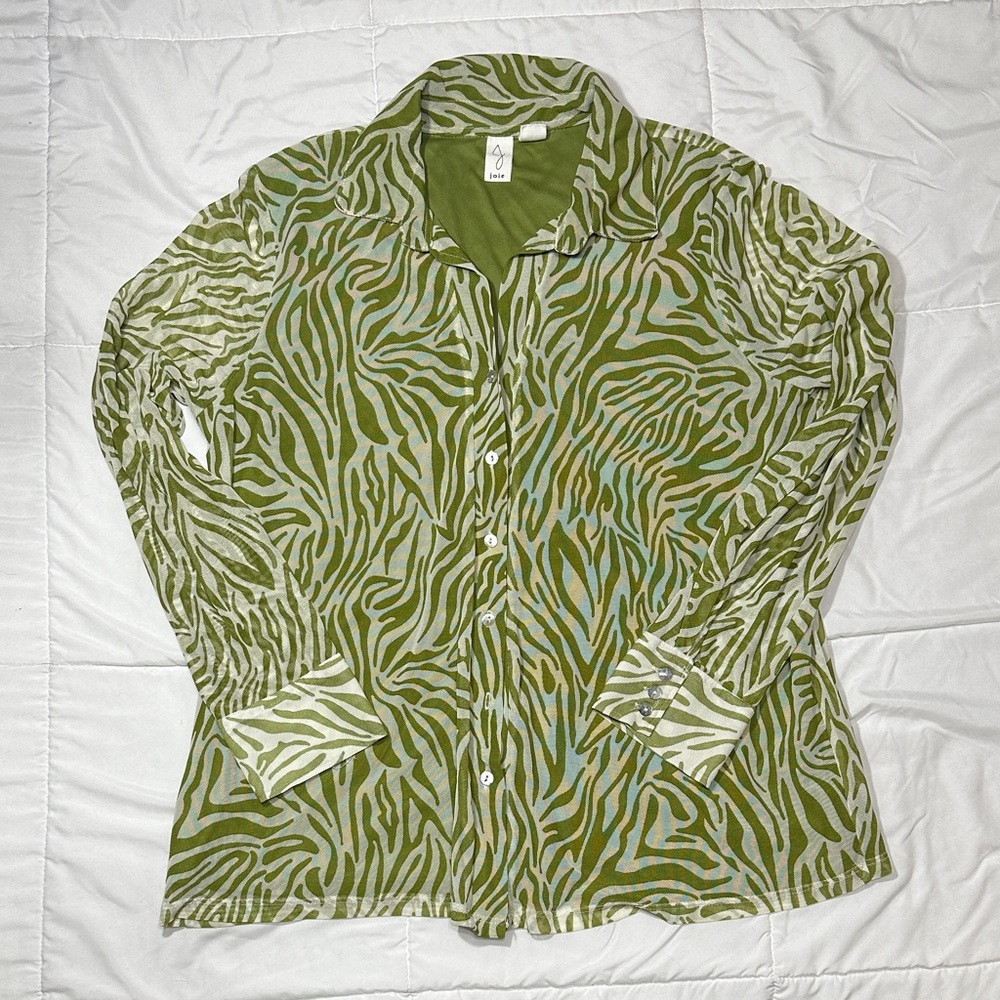 JOIE Green Zebra Print Button-Up Shirt